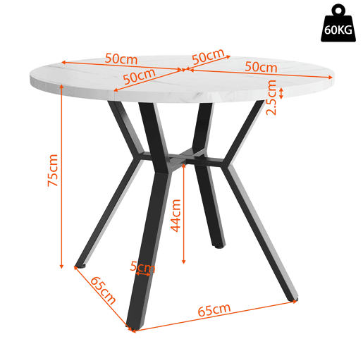 Conjunto de sala de jantar de 5 peças - Mesa redonda de mármore com 4 cadeiras ergonómicas de couro verde - Preto, Branco