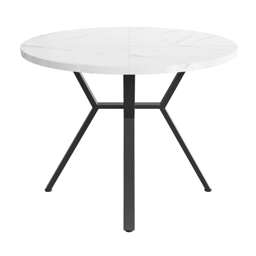 Conjunto de sala de jantar de 5 peças - Mesa redonda de mármore com 4 cadeiras ergonómicas de couro verde - Preto, Branco
