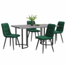 Conjunto de sala de jantar de 5 peças 140×80 cm - Mesa com 4 cadeiras, pernas metálicas pretas, tampo em MDF cinzento, cadeiras em veludo verde escuro