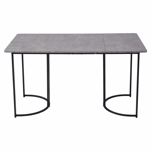 Conjunto de sala de jantar de 5 peças 140×80 cm - Mesa com 4 cadeiras, pernas metálicas pretas, tampo em MDF cinzento, cadeiras em veludo verde escuro Conjunto de sala de jantar de 5 peças 140×80 cm - Mesa com 4 cadeiras, pernas metálicas pretas, tampo em MDF cinzento, cadeiras em veludo verde escuro