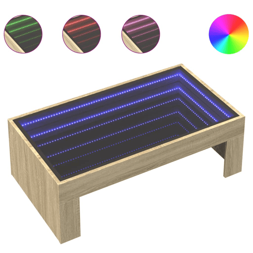 Mesa de Centro, Mesa baixa, luzes LED Infinity 90x50x30 cm carvalho sonoma