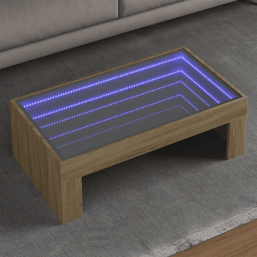 Mesa de Centro, Mesa baixa, luzes LED Infinity 90x50x30 cm carvalho sonoma
