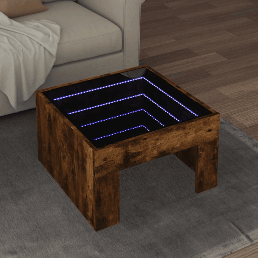 Mesa de Centro, Mesa baixa, luzes LED Infinity 50x50x30 cm carvalho fumado