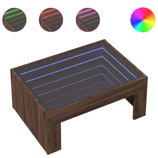 Mesa de Centro, Mesa baixa, luzes LED Infinity 70x50x30 cm carvalho castanho