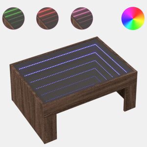 Mesa de Centro, Mesa baixa, luzes LED Infinity 70x50x30 cm carvalho castanho