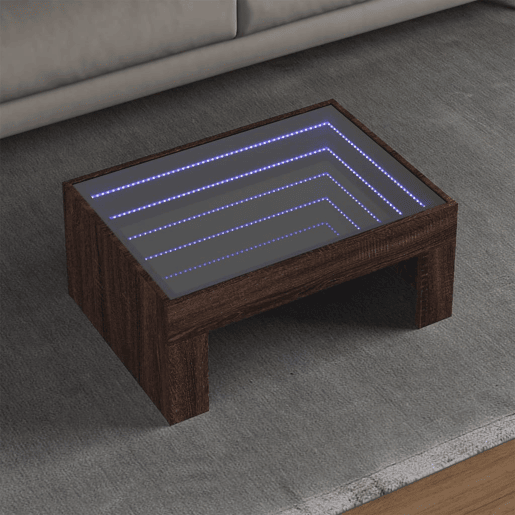 Mesa de Centro, Mesa baixa, luzes LED Infinity 70x50x30 cm carvalho castanho