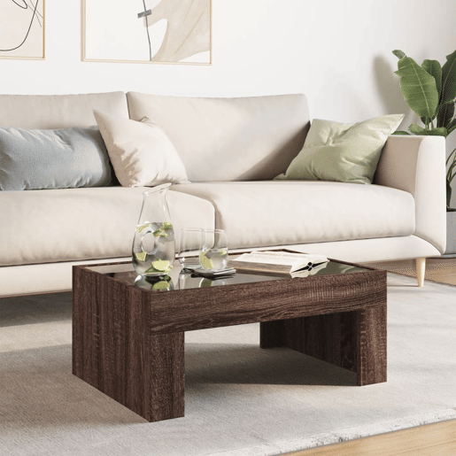 Mesa de Centro, Mesa baixa, luzes LED Infinity 70x50x30 cm carvalho castanho