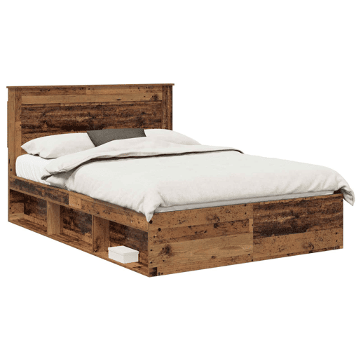 Estrutura de cama de casal com cabeceira - Madeira antiga 140 x 190 cm