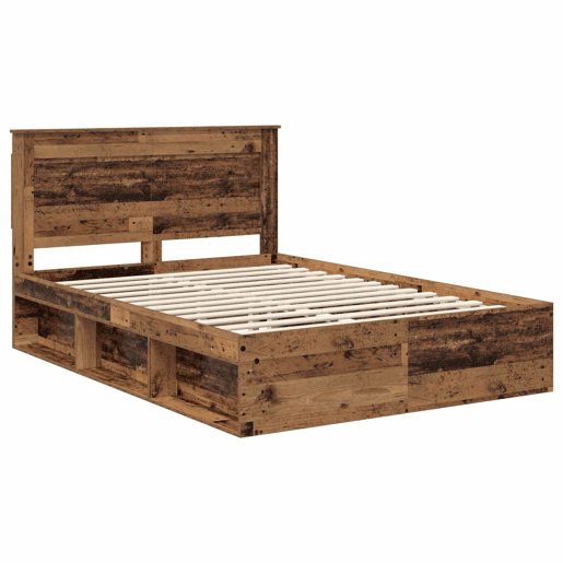 Estrutura de cama de casal com cabeceira - Madeira antiga 140 x 190 cm