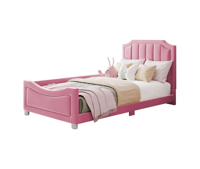 Cama infantil,cama individual de tela 90x200 cm,rosa