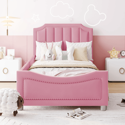 Cama de criança,cama de solteiro de tecido 90x200 cm,rosa