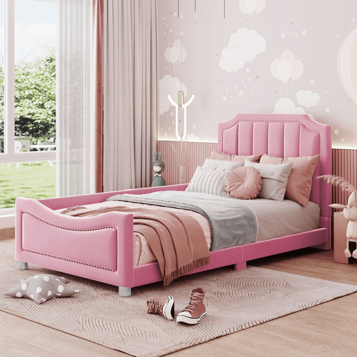 Cama de criança,cama de solteiro de tecido 90x200 cm,rosa
