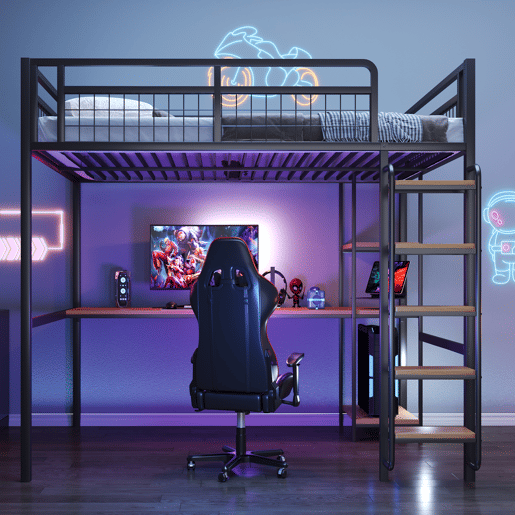 Cama de criança,cama alta de metal 140x200 cm,preto
