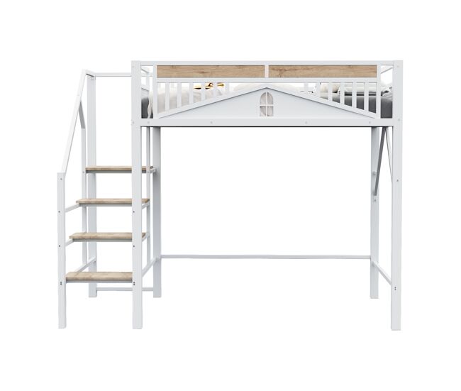 Cama infantil,cama alta de metal 140x200 cm,blanco