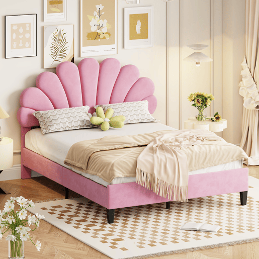 Cama de criança,cama de casal de veludo 140x200 cm,rosa