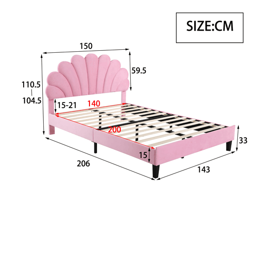 Cama de criança,cama de casal de veludo 140x200 cm,rosa
