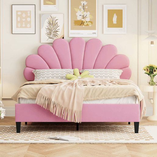 Cama de criança,cama de casal de veludo 140x200 cm,rosa