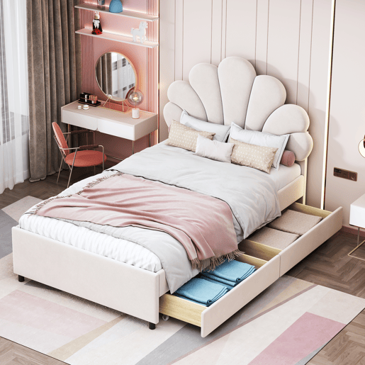 Cama de criança,cama de solteiro de veludo 90x200 cm,bege
