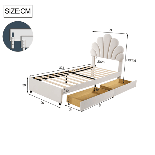 Cama de criança,cama de solteiro de veludo 90x200 cm,bege