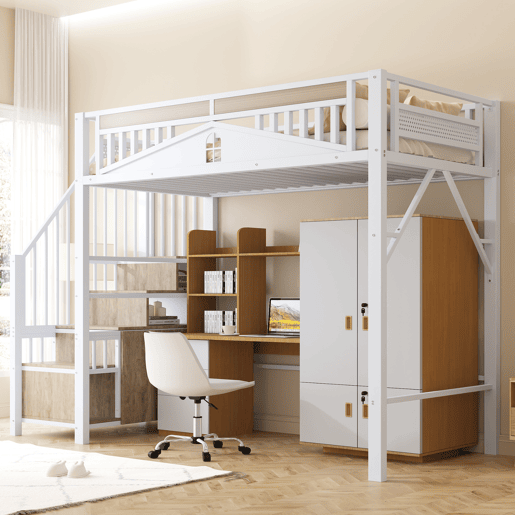 Cama de criança,cama alta de metal 90x200 cm,branco