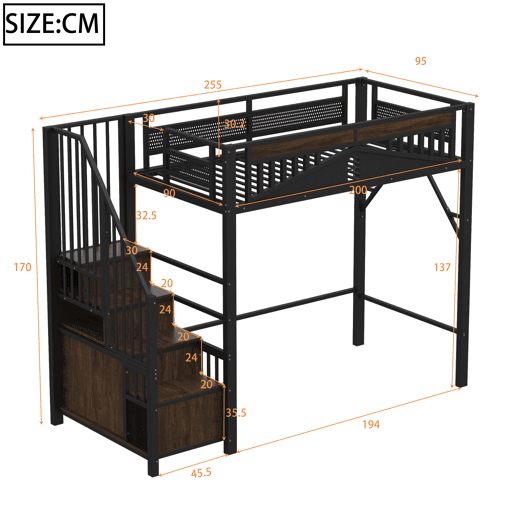 Cama de criança,cama alta de metal 90x200 cm,preto