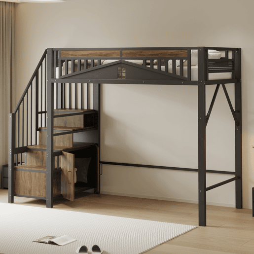 Cama de criança,cama alta de metal 90x200 cm,preto