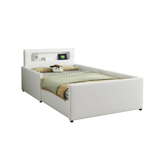 Cama de criança,cama de solteiro de couro sintético 90x200 cm,branco