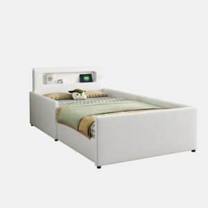 Cama de criança,cama de solteiro de couro sintético 90x200 cm,branco