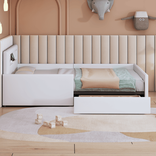 Cama de criança,cama de solteiro de couro sintético 90x200 cm,branco