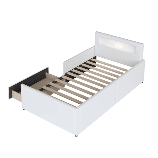 Cama de criança,cama de solteiro de couro sintético 90x200 cm,branco