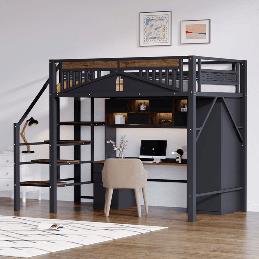 Cama de criança,cama alta de metal 140x200 cm,preto