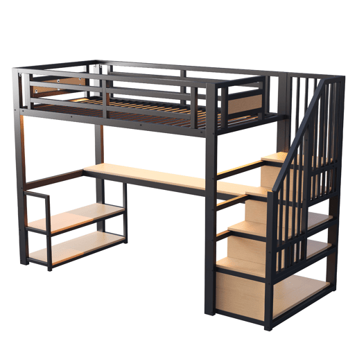Cama de criança,cama alta de metal 90x200 cm com luz led,preto