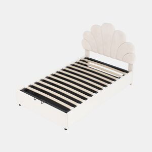 Cama de criança,cama de solteiro de veludo 90x200 cm com armazenamento,bege