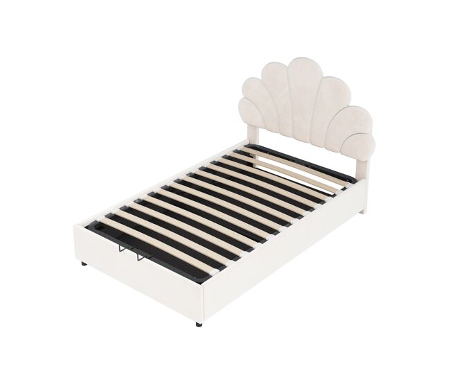 Cama infantil,cama individual de terciopelo 90x200 cm con almacenaje,beige