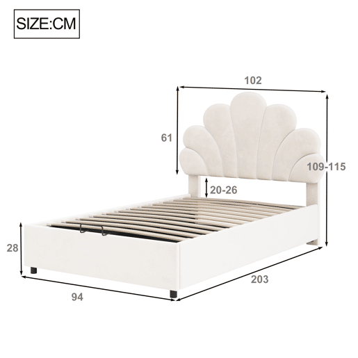 Cama de criança,cama de solteiro de veludo 90x200 cm com armazenamento,bege