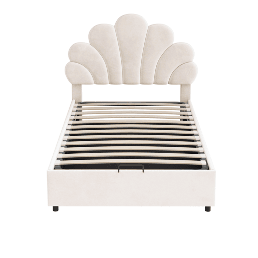 Cama de criança,cama de solteiro de veludo 90x200 cm com armazenamento,bege
