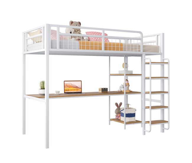 Cama infantil,cama alta de metal 90x200 cm,blanco