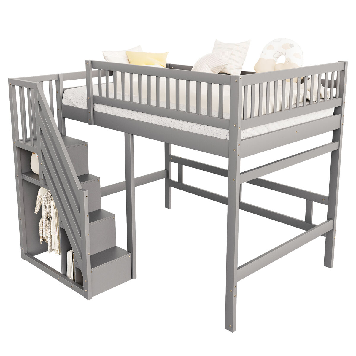 cama infantilcama alta de madera maciza 140x200 cmgris