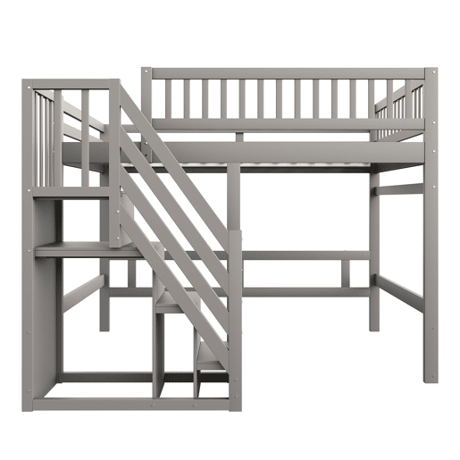 Cama de criança,cama alta de madeira maciça 140x200 cm,cinza