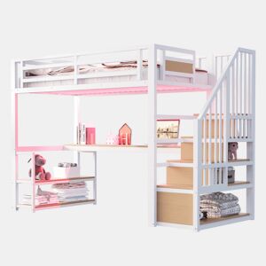 Cama de criança,cama alta de metal 90x200 cm com luz led,branco