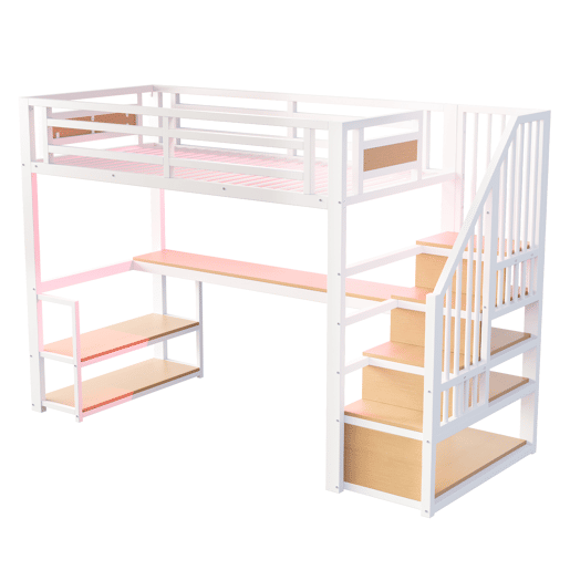 Cama de criança,cama alta de metal 90x200 cm com luz led,branco