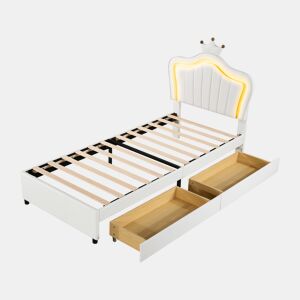Cama de criança,cama de solteiro de couro sintético 90x200 cm com luz led,branco