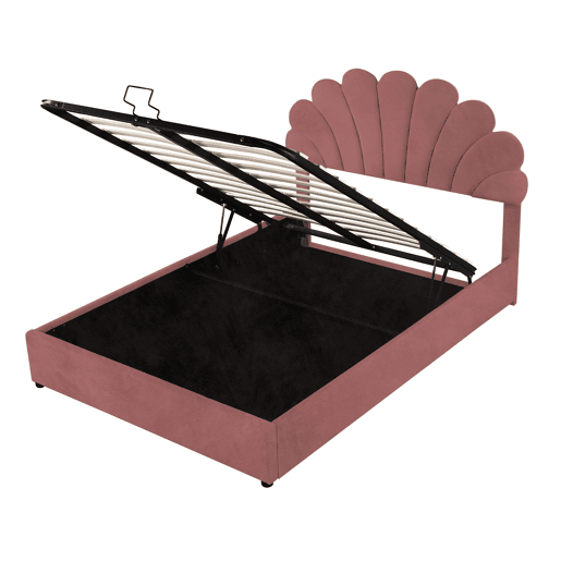 Cama de criança,cama de casal de veludo 140x200 cm com armazenamento,rosa