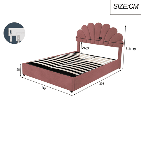 Cama de criança,cama de casal de veludo 140x200 cm com armazenamento,rosa