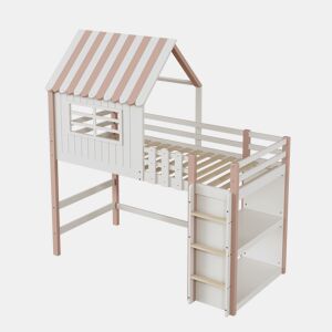 Cama de criança,cama alta de madeira maciça 90x200 cm,rosa+branco