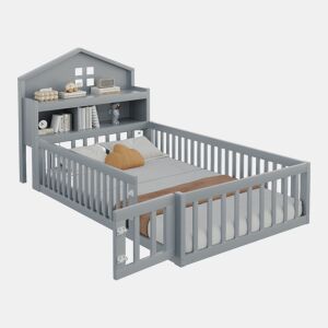 Cama de criança,cama de solteiro de madeira maciça 90x200 cm,cinza