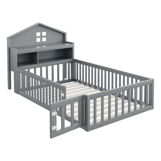 Cama de criança,cama de solteiro de madeira maciça 90x200 cm,cinza