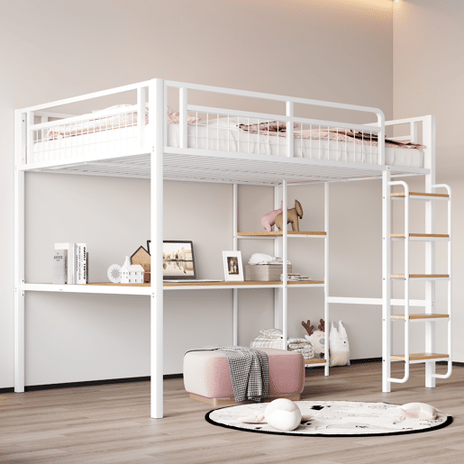Cama de criança,cama alta de metal 140x200 cm,branco