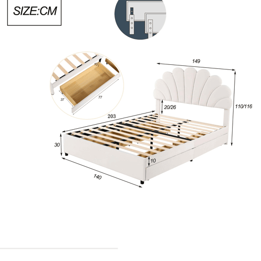 Cama de criança,cama de casal de veludo 140x200 cm,bege