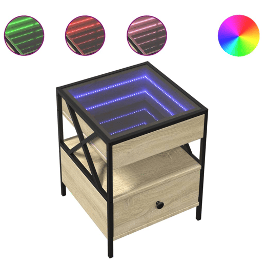 Mesa de Centro, Mesa baixa, luzes LED Infinity 40x40x51 cm carvalho sonoma